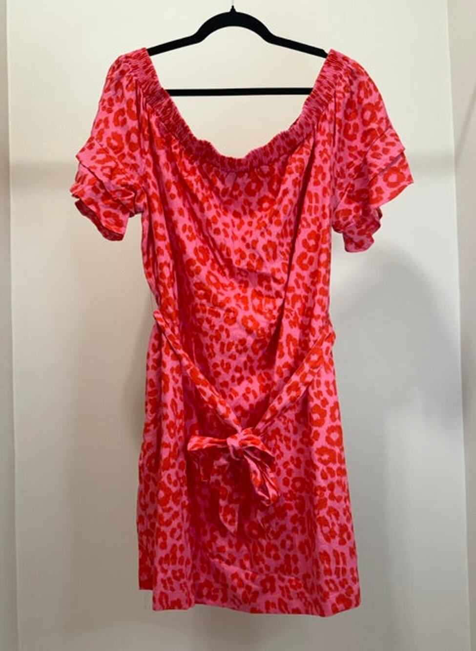 New York & Company Pink/Red Cheetah Print Off‑Shoulder Dress SzXXL NWT